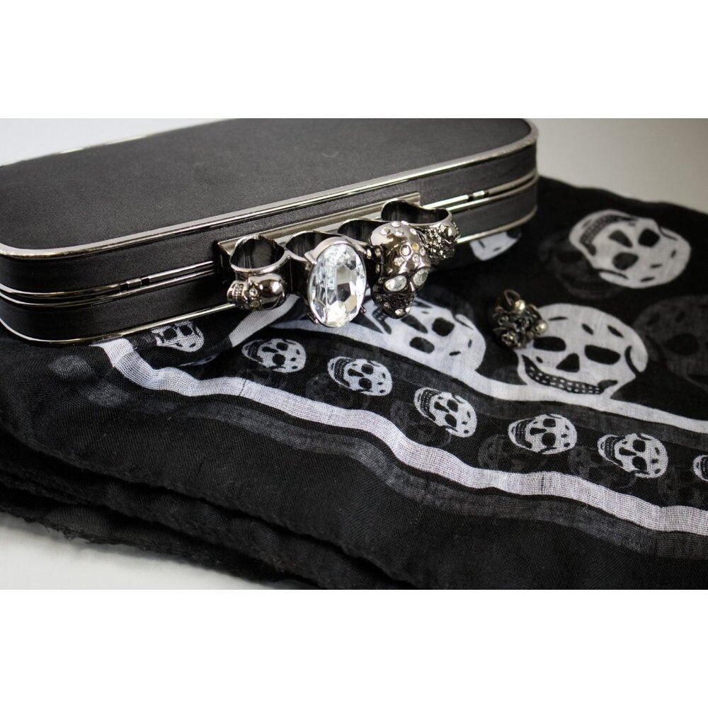 Skull Steampunk Black White Sheer Wrap Scarf Contemporary Accessory